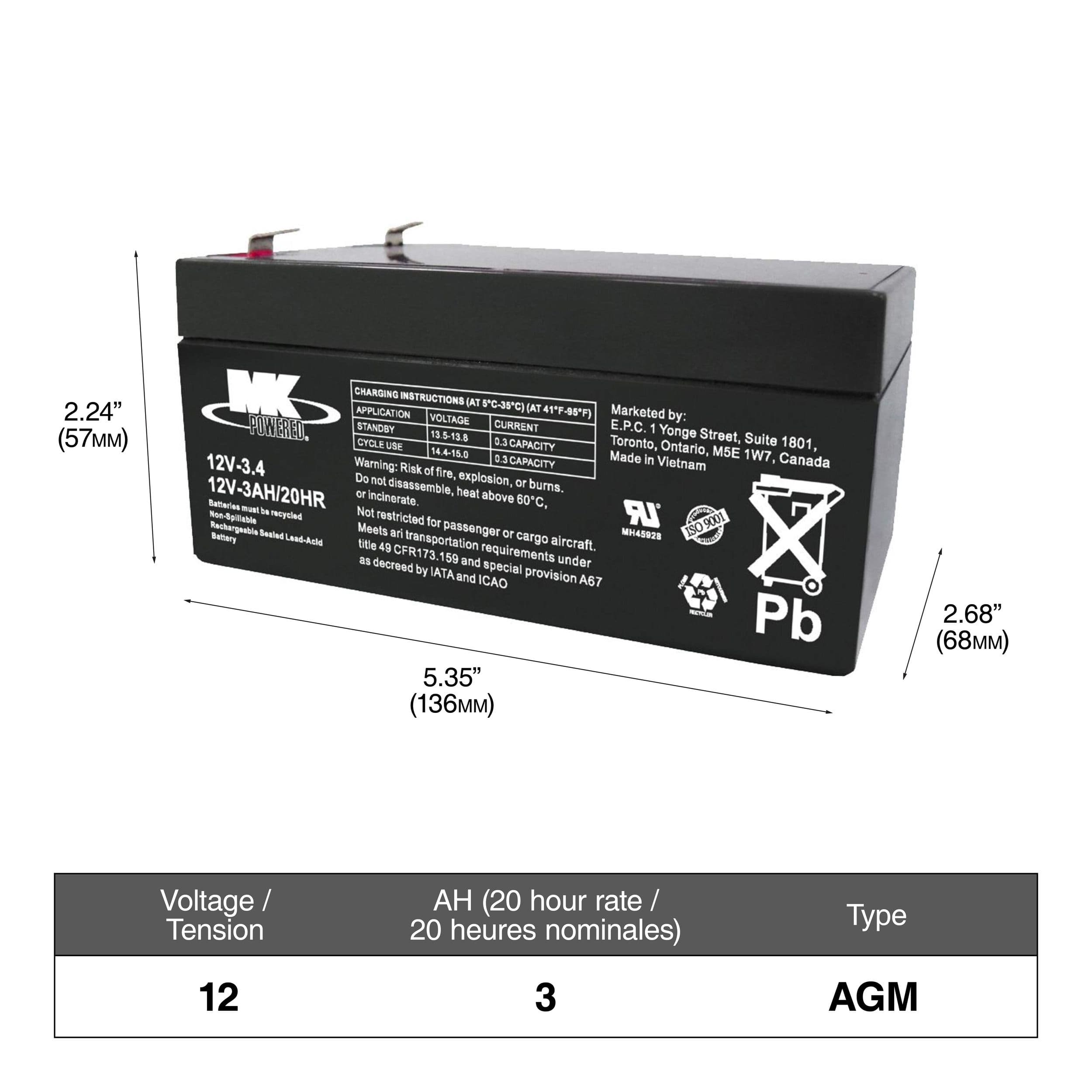 MK Battery 12-Volt 3 Ah SLA Battery