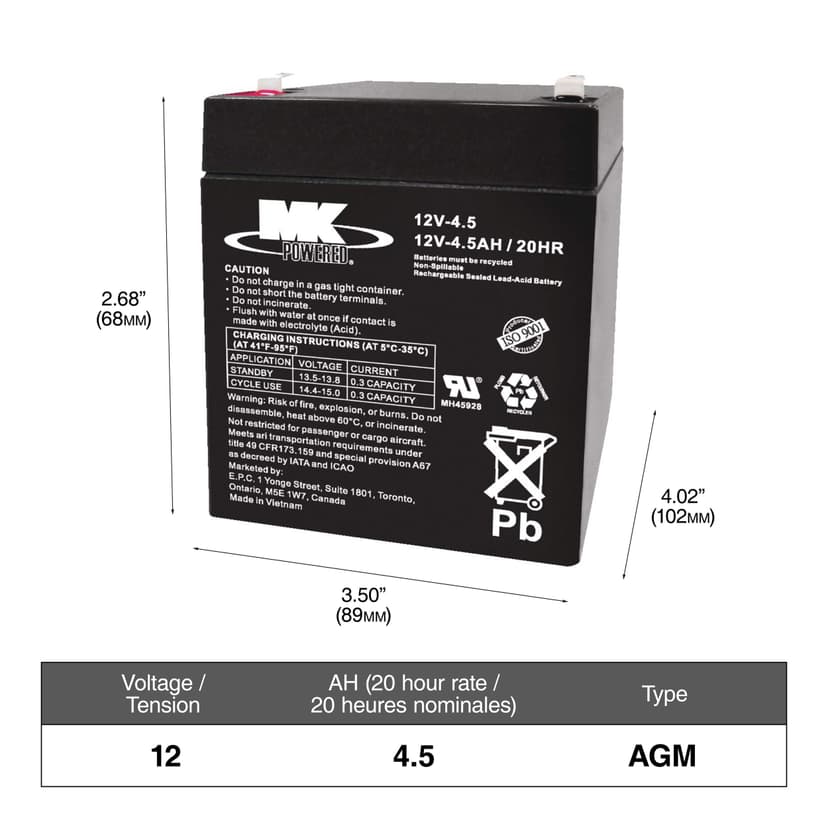 MK Battery 12-Volt 4.5 Ah SLA Battery