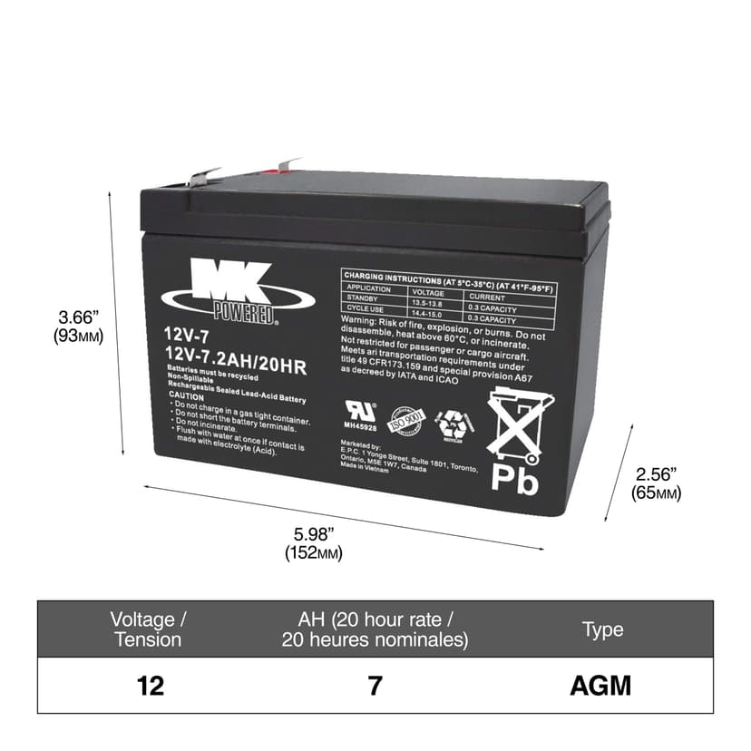 MK Battery 12-Volt 7.2 Ah SLA Battery