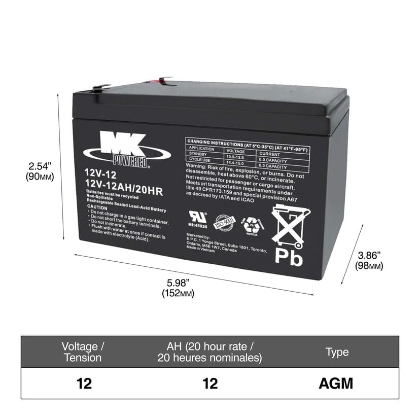 MK Battery 12-Volt 12 Ah SLA Battery