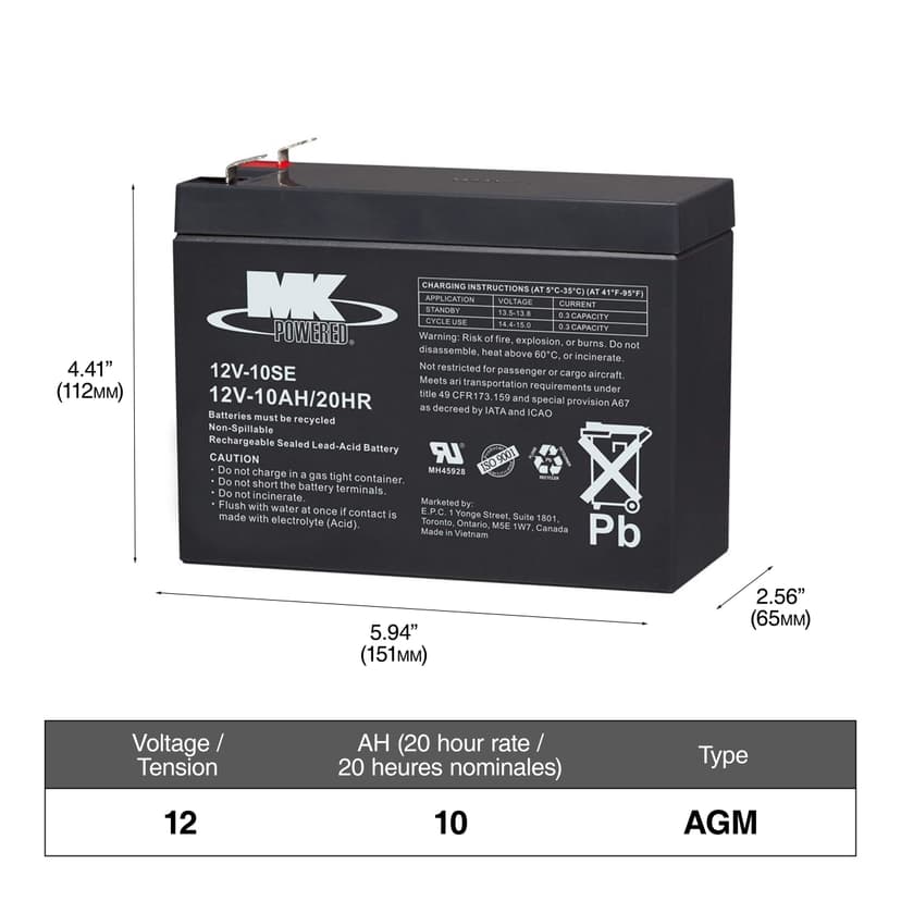 MK Battery 12-Volt 10 Ah SLA Battery