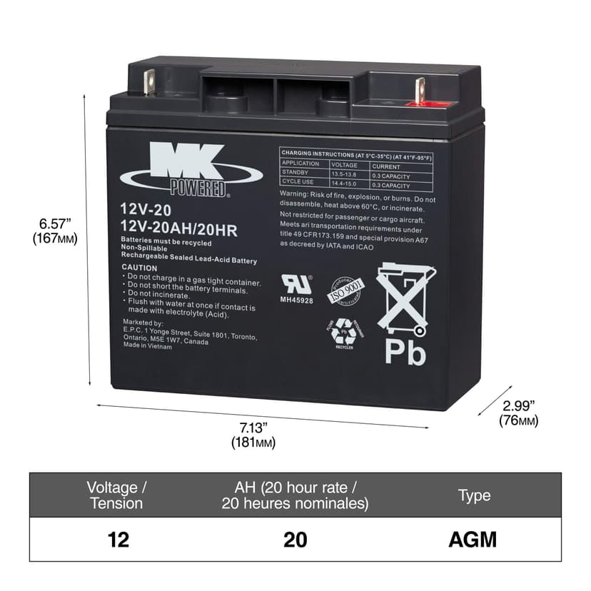 MK Battery 12-Volt 20 Ah SLA Battery
