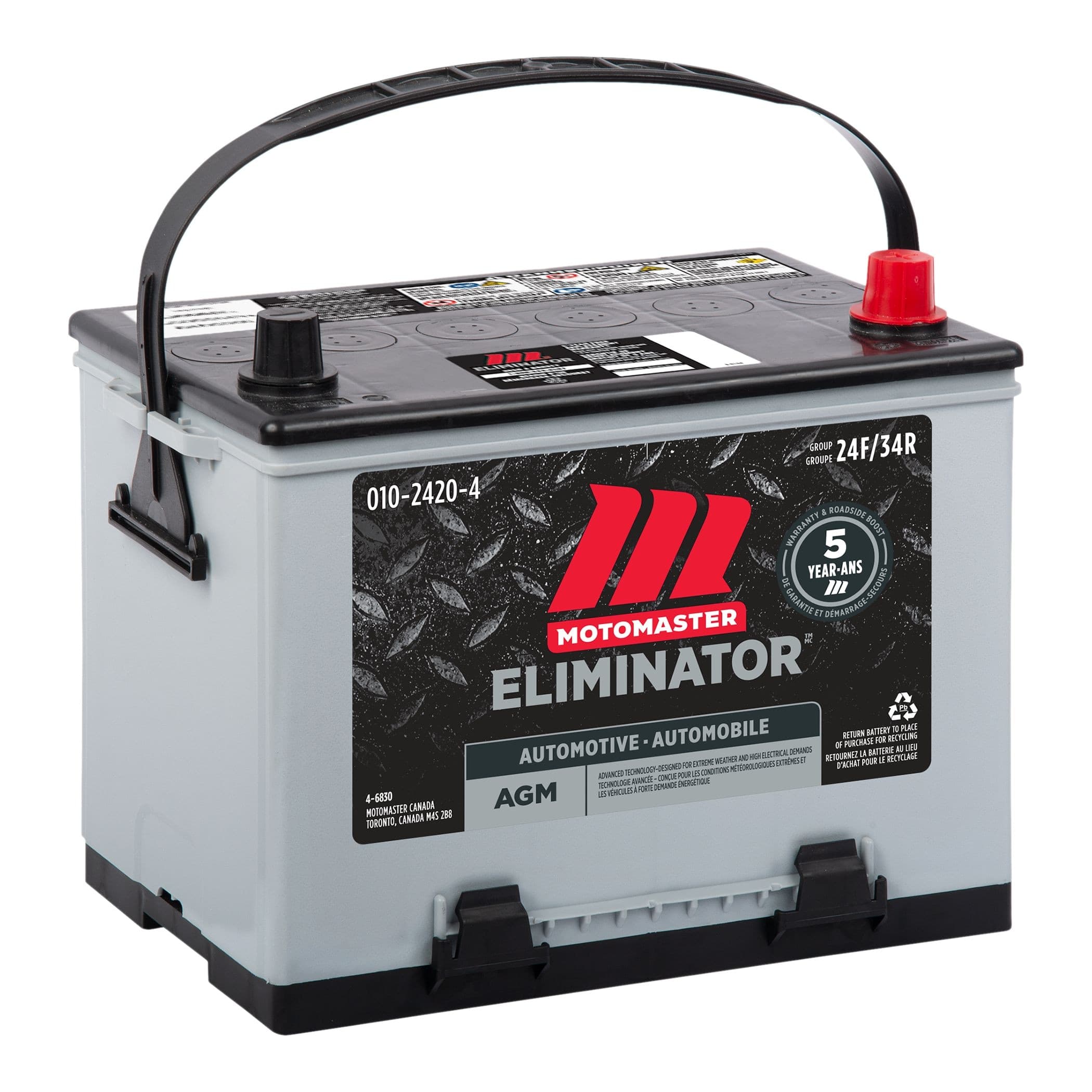 MOTOMASTER ELIMINATOR AGM Group Size 24F/34R Battery, 750 CCA