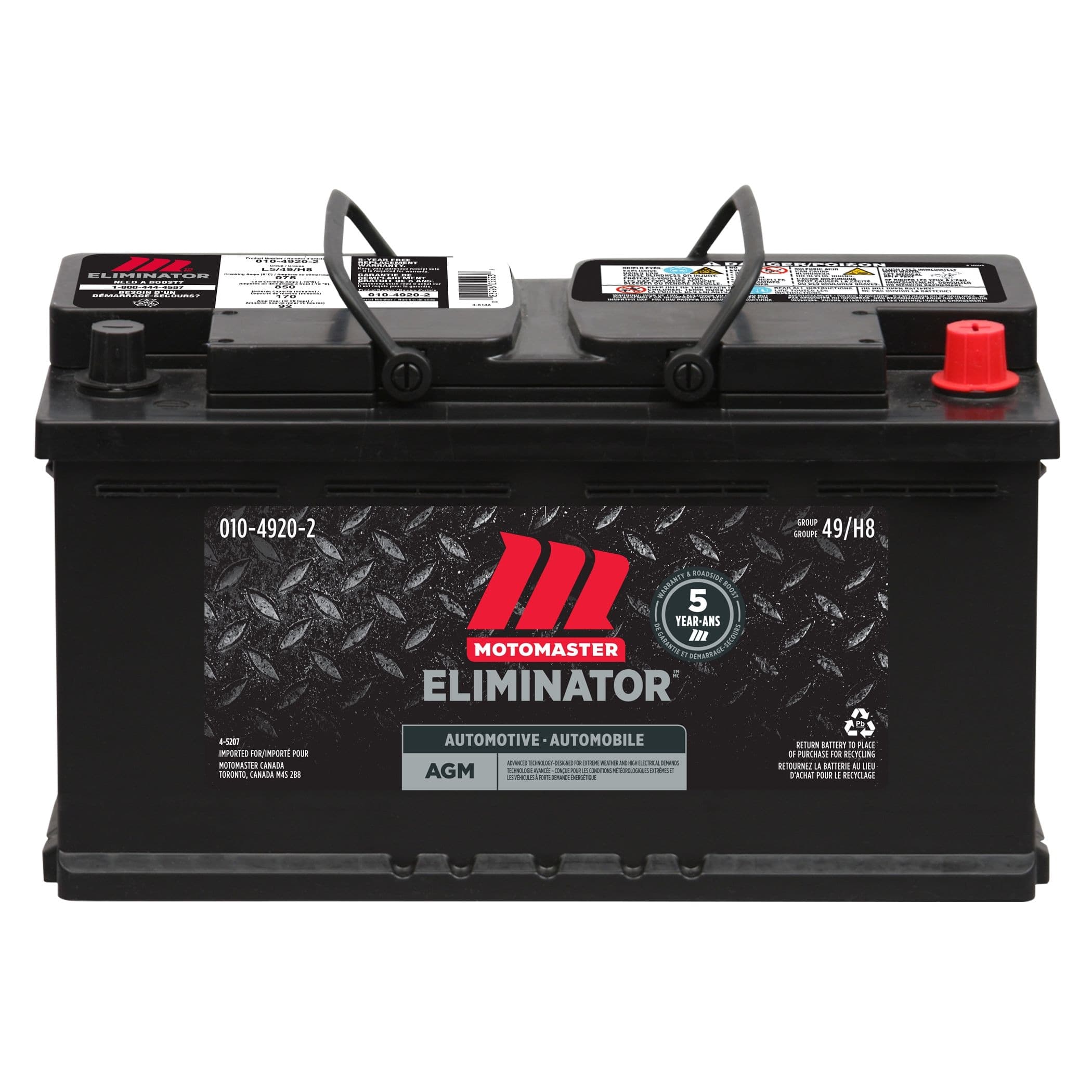 MOTOMASTER ELIMINATOR AGM Group Size 49 (H8/L5) Battery, 850 CCA