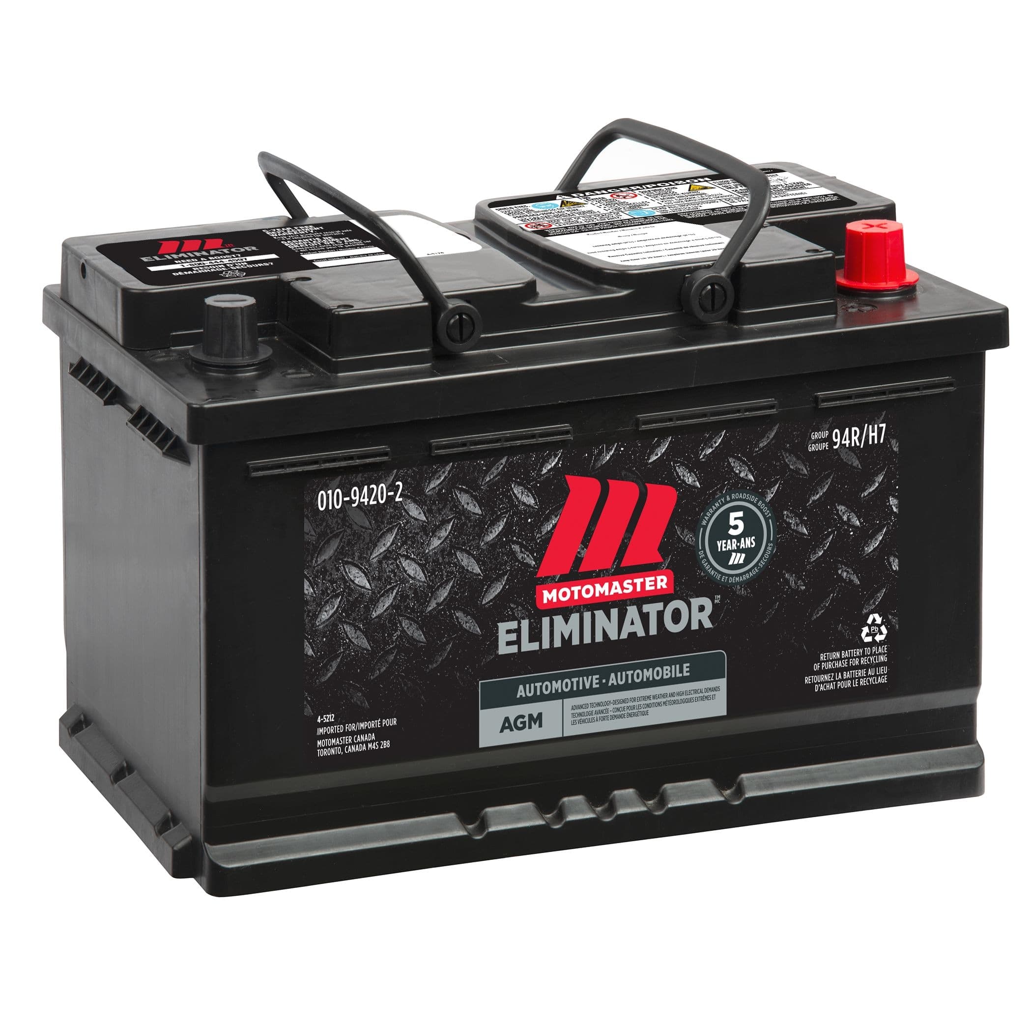 MOTOMASTER ELIMINATOR AGM Group Size 94R (H7/L4) Battery, 800 CCA