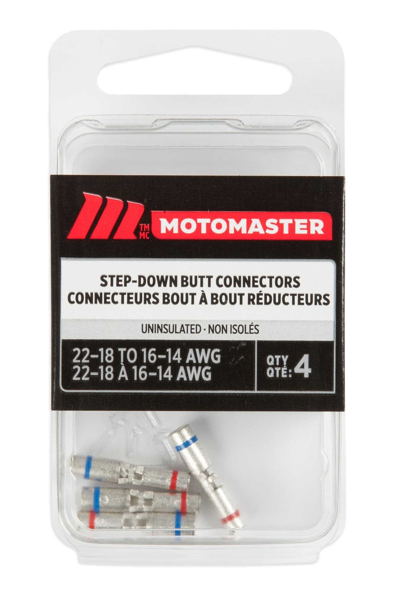 MotoMaster Uninsulated Step Down Butt Connector, 4-pk