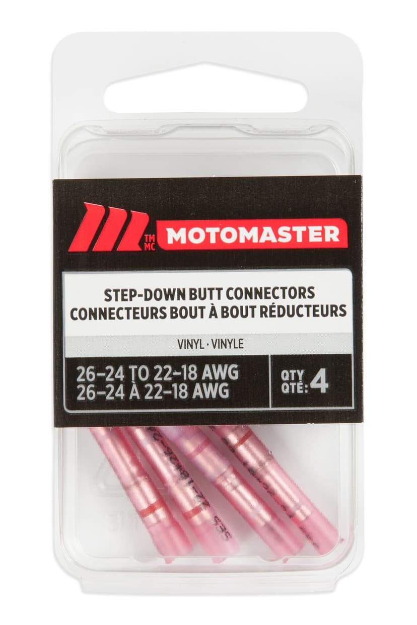 MotoMaster 26-24 to 22-18 AWG Vinyl Step Down Butt Connector, 4-pk