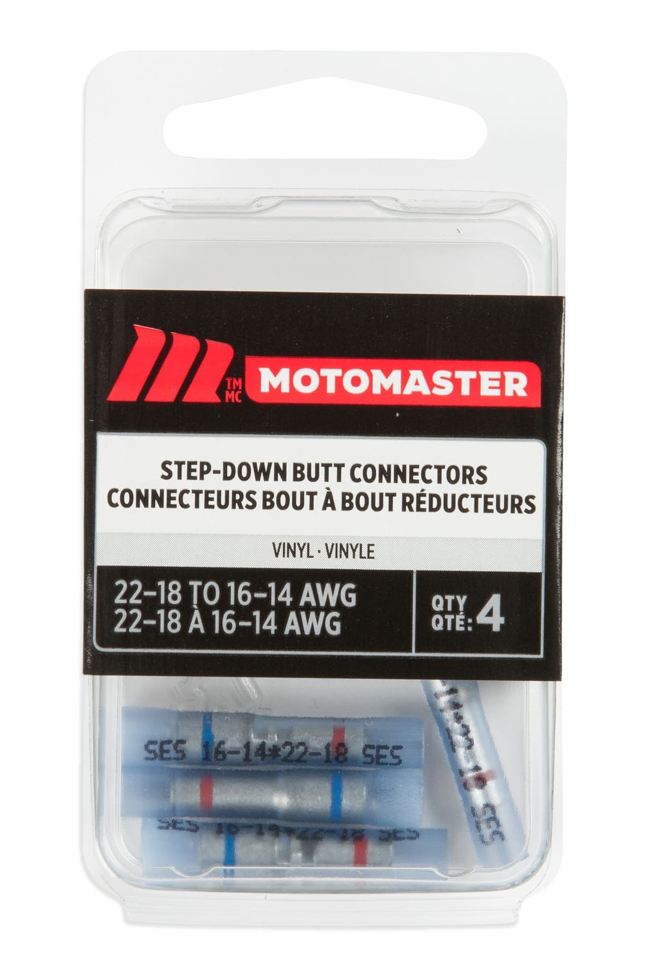 MotoMaster 22-18 to 16-14 AWG Vinyl Step Down Butt Connector, 4-pk