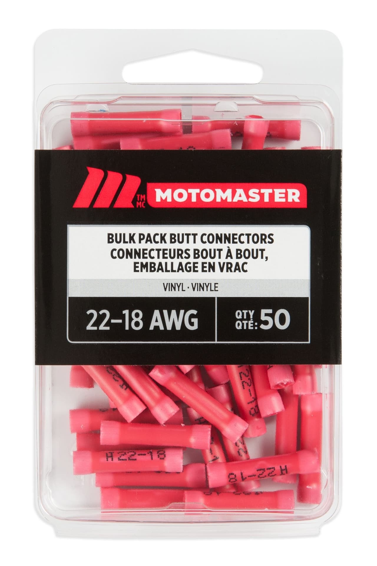 MotoMaster 22-18 AWG Automotive Butt Connector, Bulk Pack, 50-pk