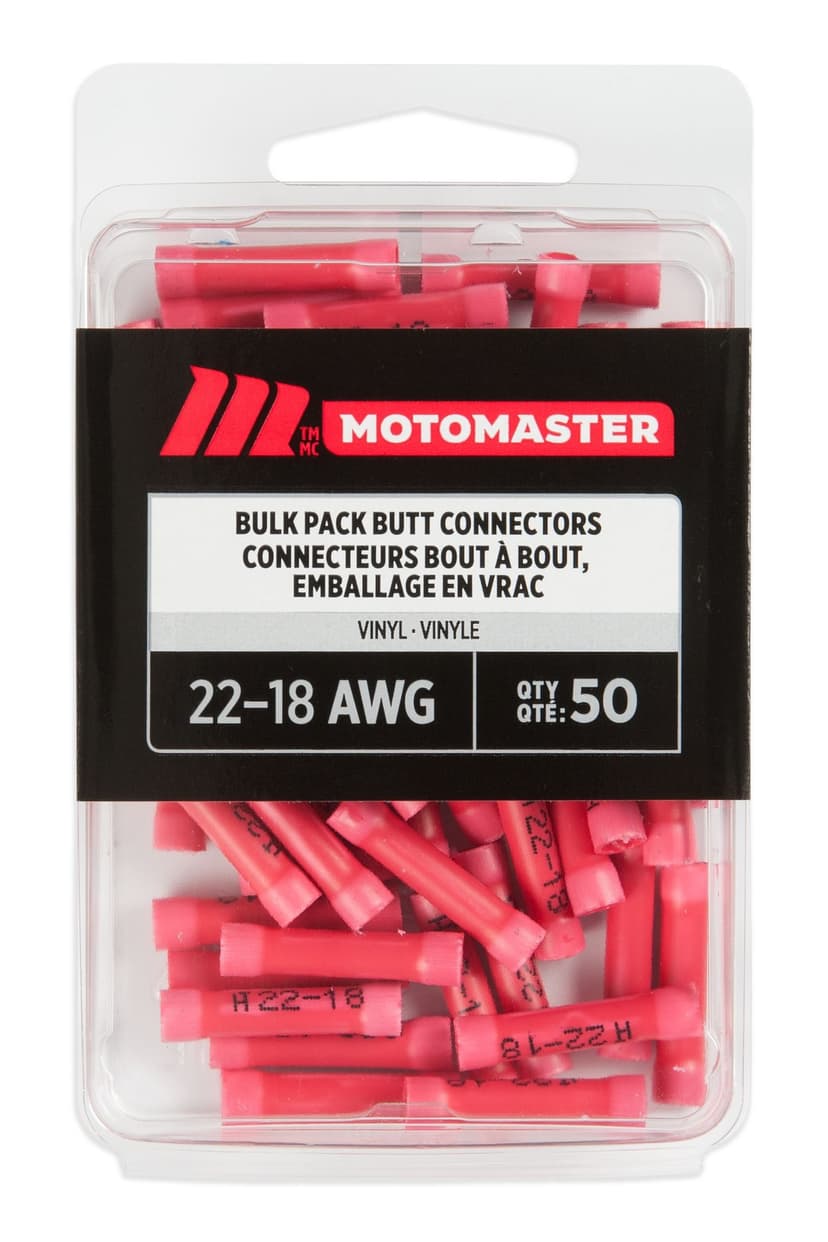 MotoMaster 22-18 AWG Automotive Butt Connector, Bulk Pack, 50-pk