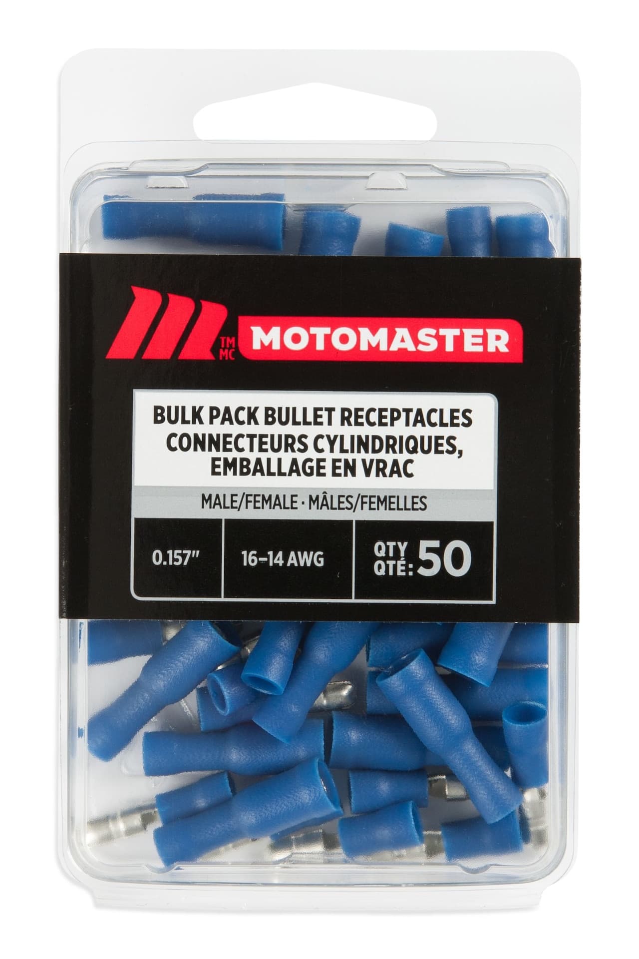 MotoMaster 16-14 AWG Automotive Male/Female Bullet Connector, Bulk Pack, .157-in, 50-pk