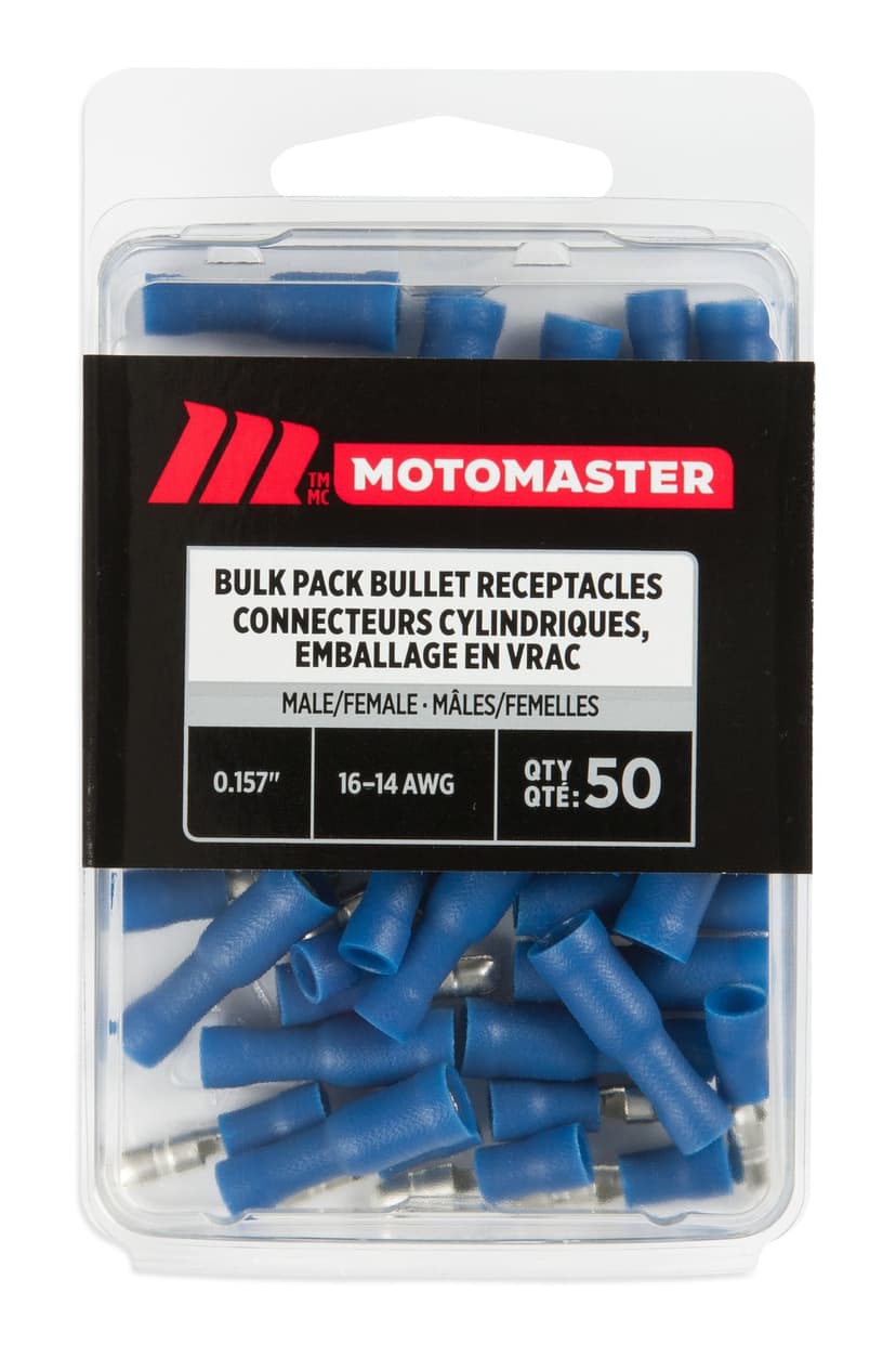 MotoMaster 16-14 AWG Automotive Male/Female Bullet Connector, Bulk Pack, .157-in, 50-pk