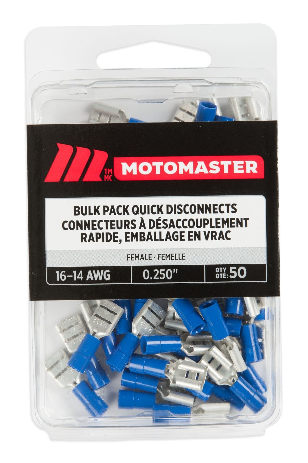 MotoMaster 16-14 AWG Automotive Female Quick Disconnect, Bulk Pack, .250-in, 50-pk