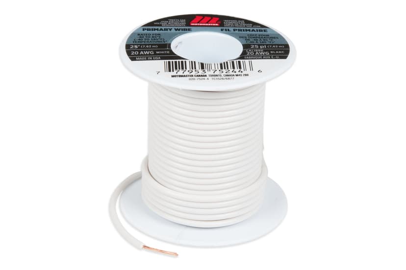 MotoMaster 20 AWG Wire, White, 25-ft