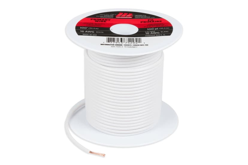 MotoMaster 16 AWG Wire, White, 100-ft