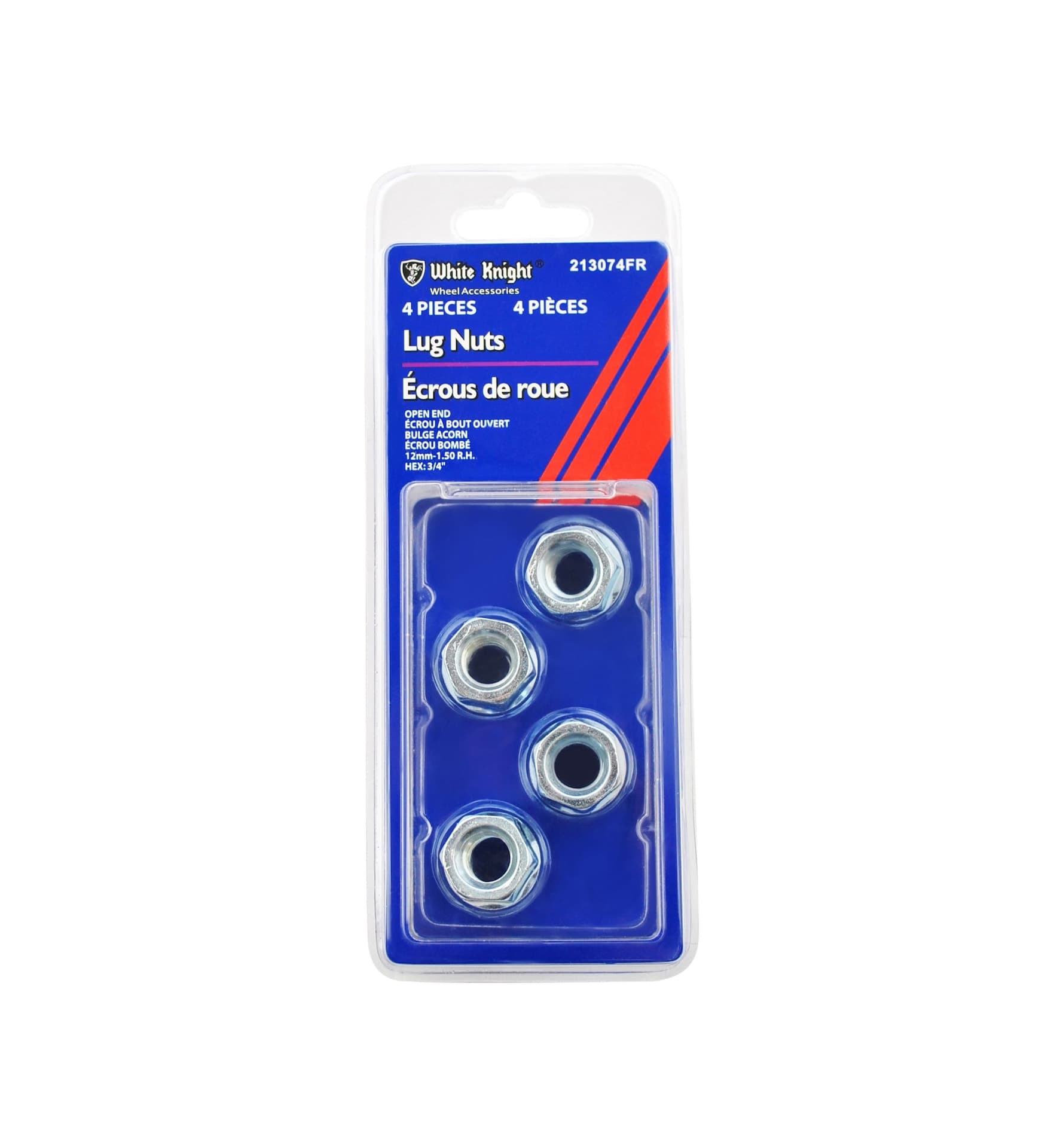 White Knight 12mm x 1.50 Open End Bulge Acorn Lug Nuts, 12-mm x 1.50