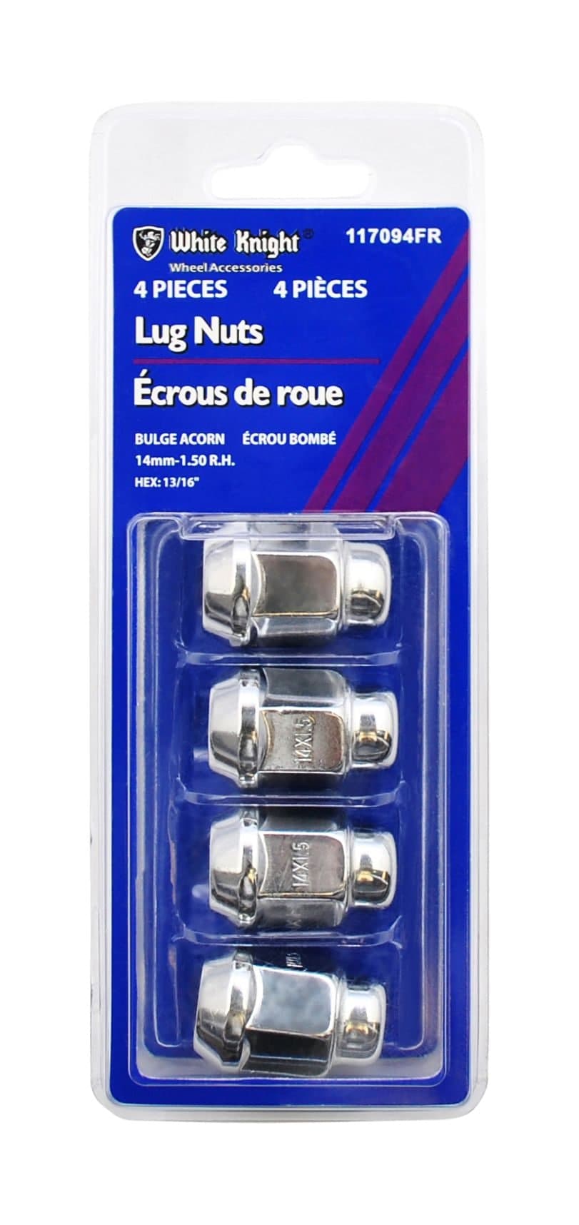 White Knight 117094FR Bulge Acorn Lug Nuts, Chrome, 4-pk