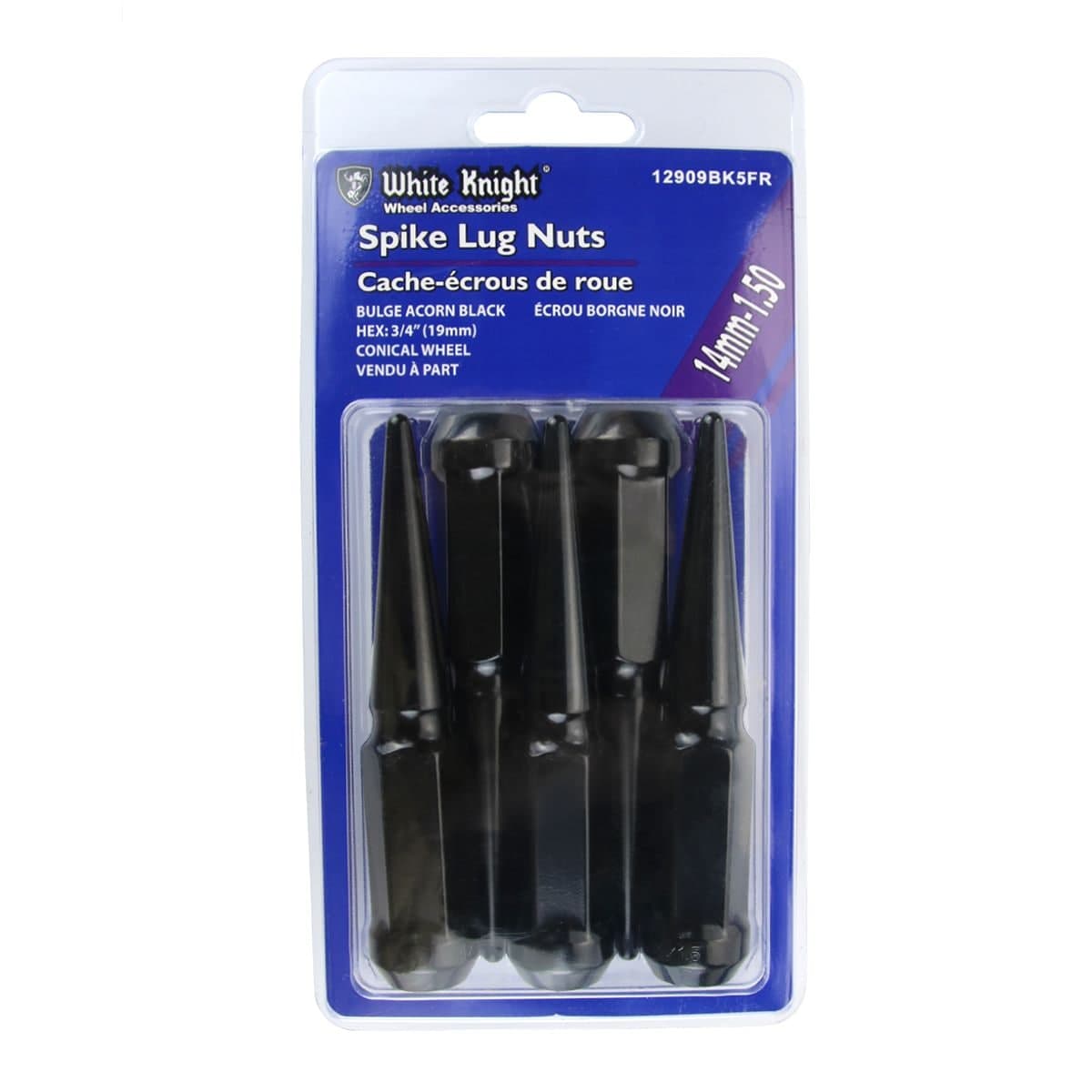 White Knight 14mm x 1.5 Spike Lug Nuts, 3/4" Hex, Black