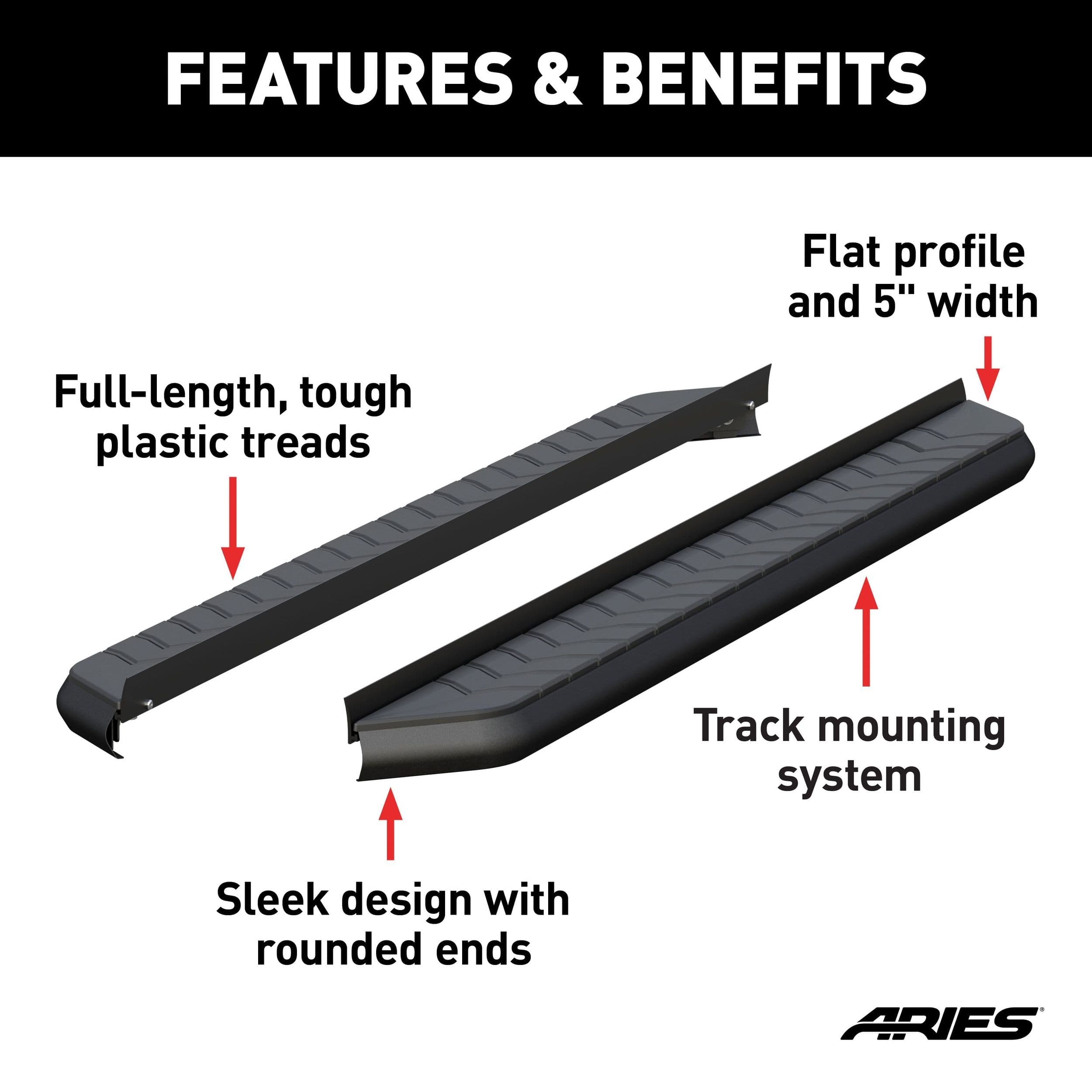 ARIES 2051970 AeroTread Stainless Running Boards, No Brackets, 5 x 70-in, Black