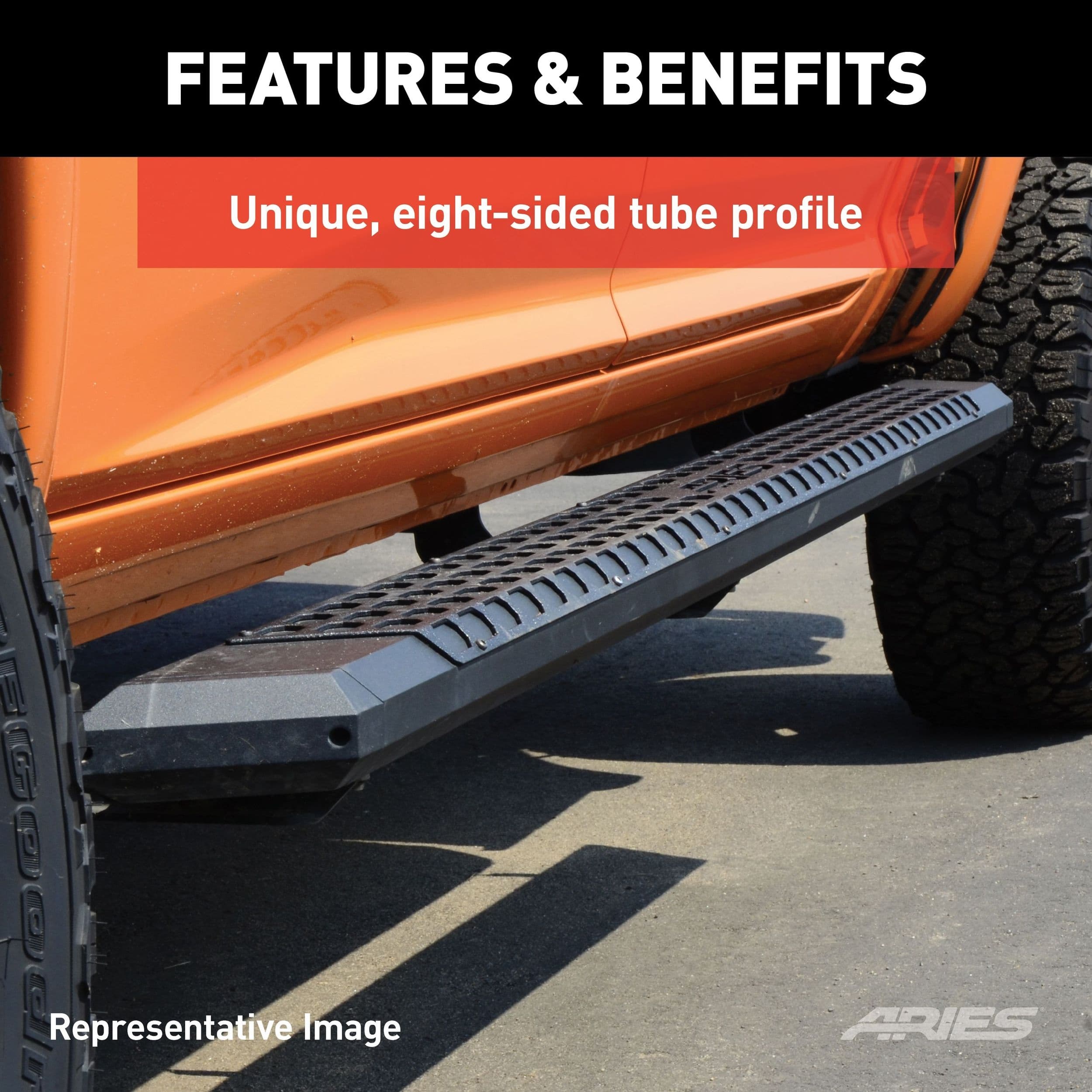 ARIES 2055991 AdvantEDGE Aluminum Side Bars, No Brackets, 5.5 x 91-in, Black