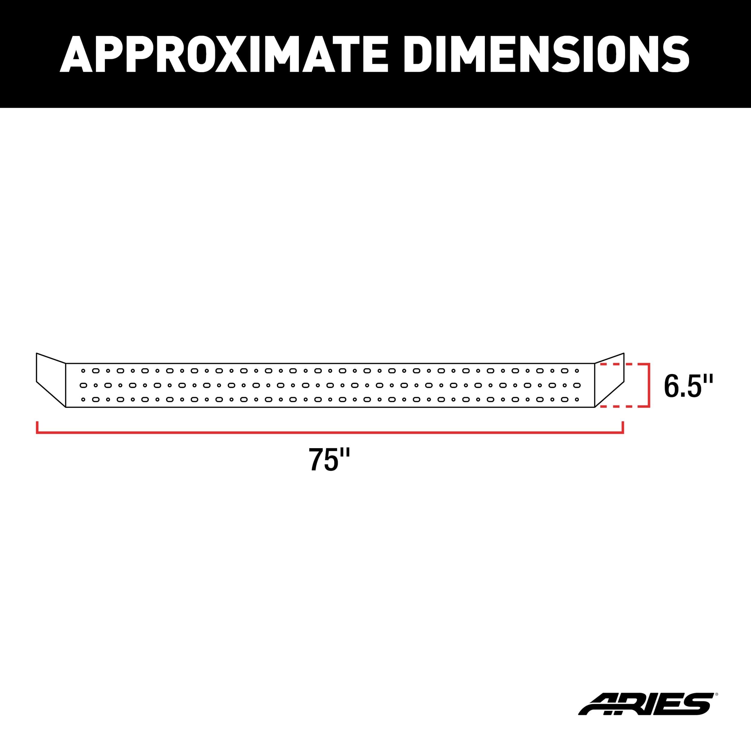 ARIES C2875 RidgeStep Steel Running Boards, No Brackets, 6.5 x 75-in, Black