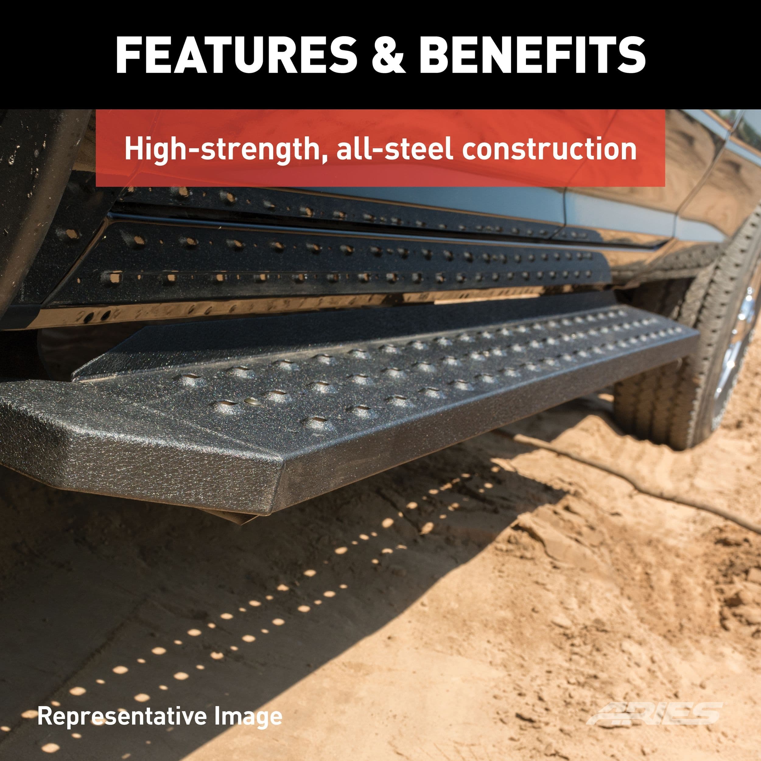 ARIES C2885 RidgeStep Steel Running Boards, No Brackets, 6.5 x 85-in, Black