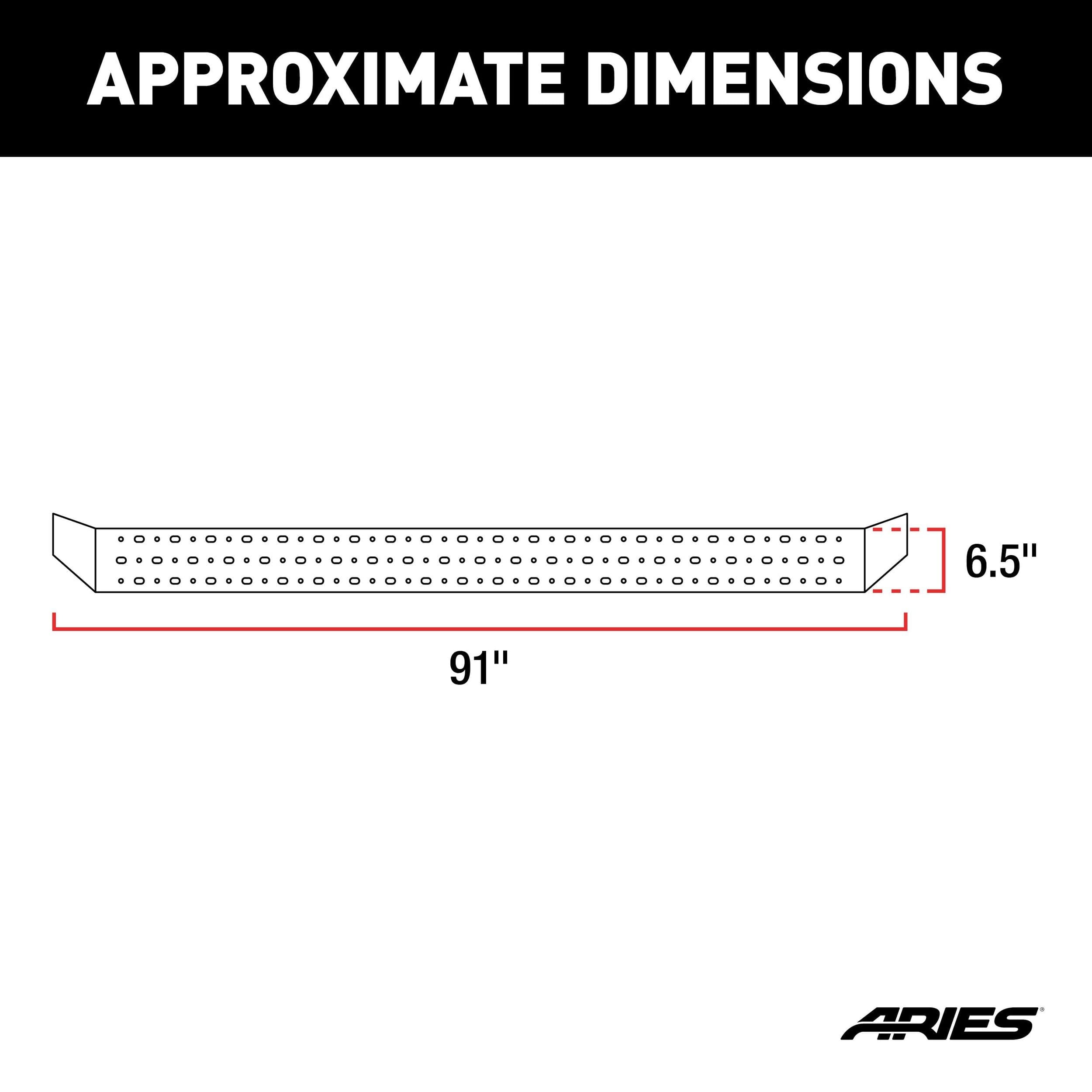 ARIES C2891 RidgeStep Steel Running Boards, No Brackets, 6.5 x 91-in, Black