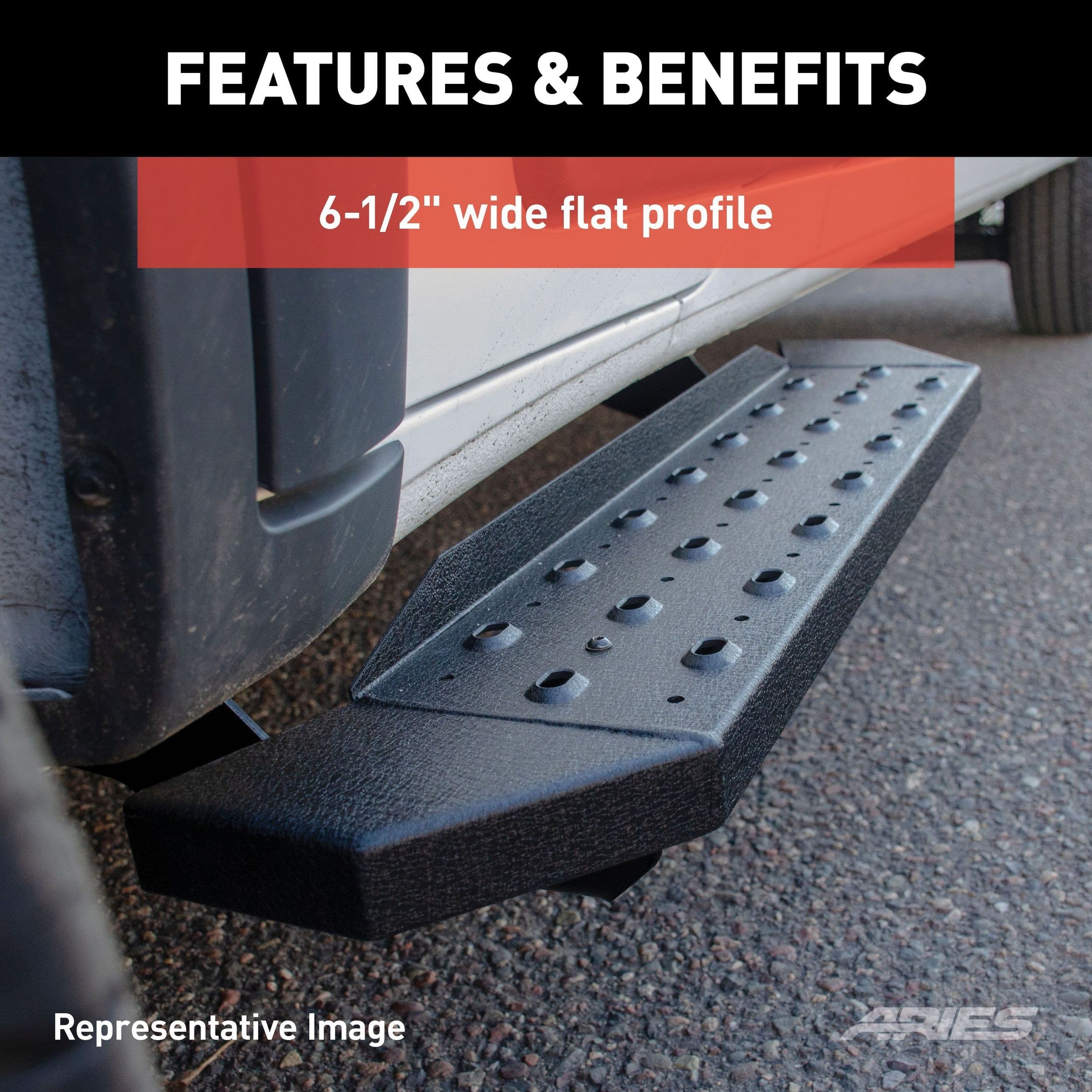 ARIES C3696 RidgeStep Steel Running Boards, No Brackets, 6.5 x 96-in, Black