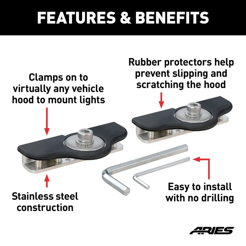 ARIES Universal Clamp-On Hood LED Light Brackets, 2-pk