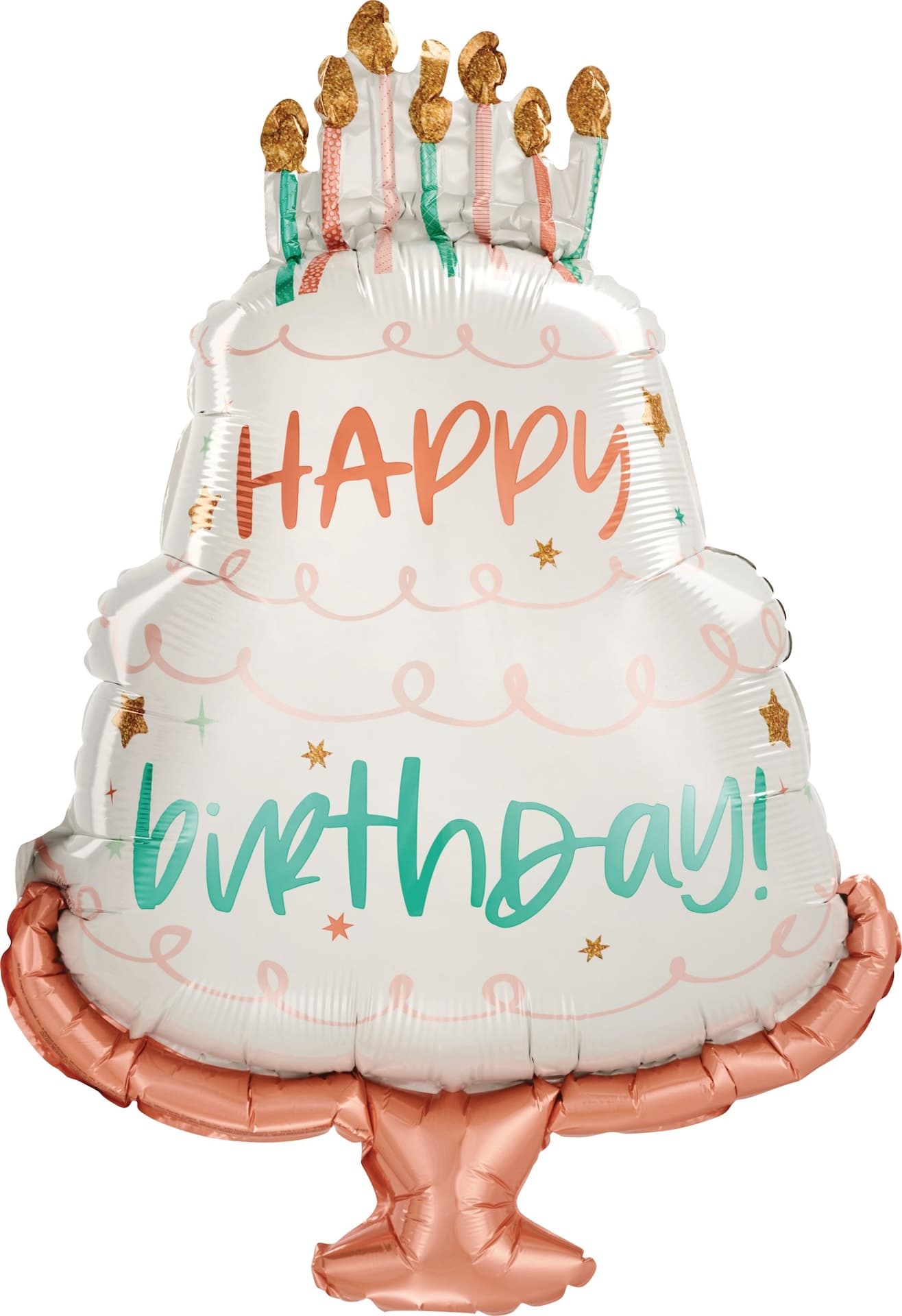 Happy Cake Day "Happy Birthday" Birthday Cake Satin Foil Balloon, White, 28-in, Helium Inflation & Ribbon Included for Birthday Party