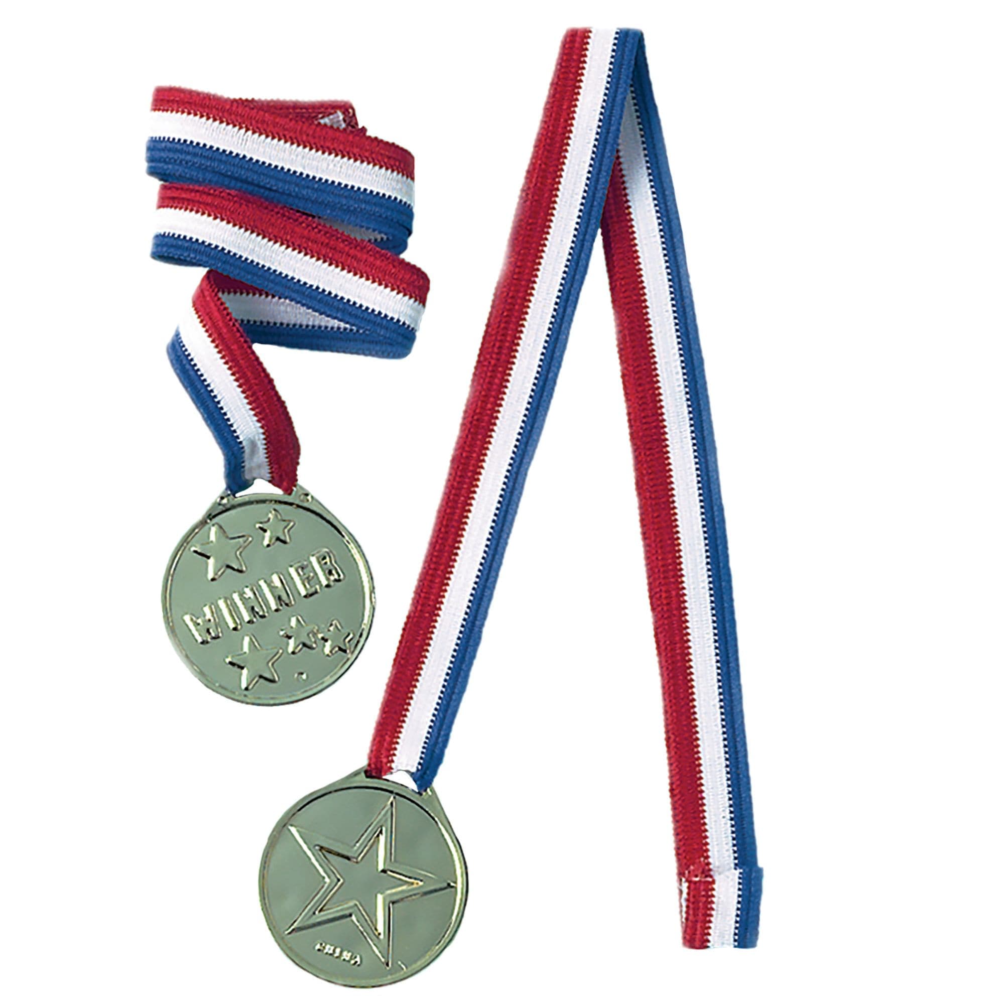 "Winner" Award Medals with Ribbon, Silver, One Size, 12-pk,, Wearable Accessories for Sports