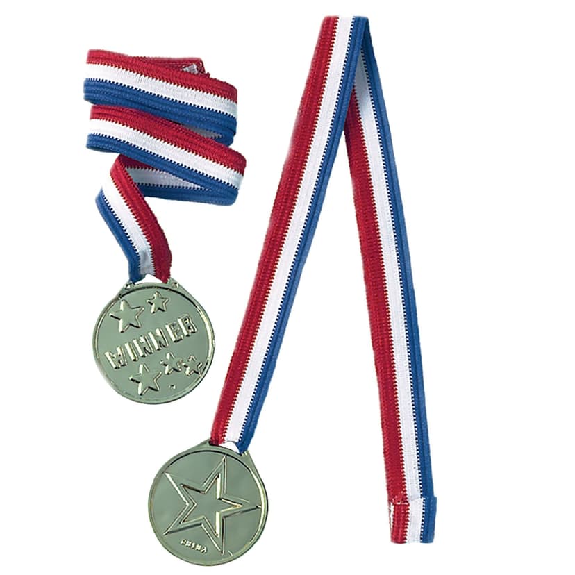 "Winner" Award Medals with Ribbon, Silver, One Size, 12-pk,, Wearable Accessories for Sports