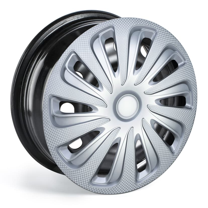 DriveStyle Carbon Wheel Cover/Hub Cap, Silver, 15-in, 4-pk