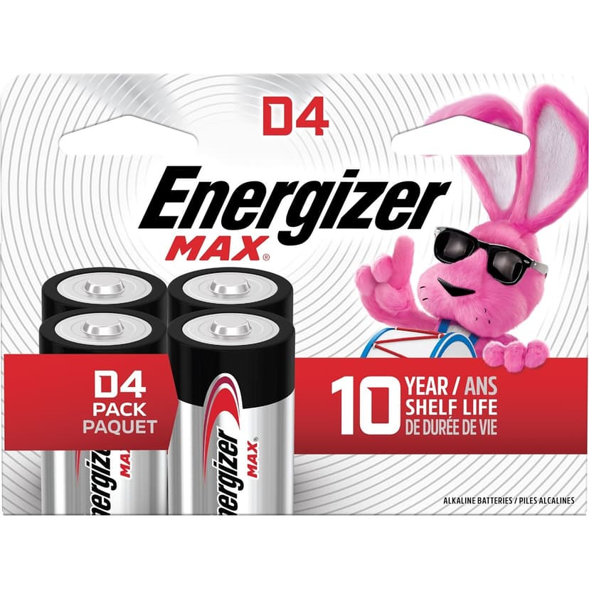 Energizer Max 4-pk D Alkaline Batteries, Long Lasting, All Purpose