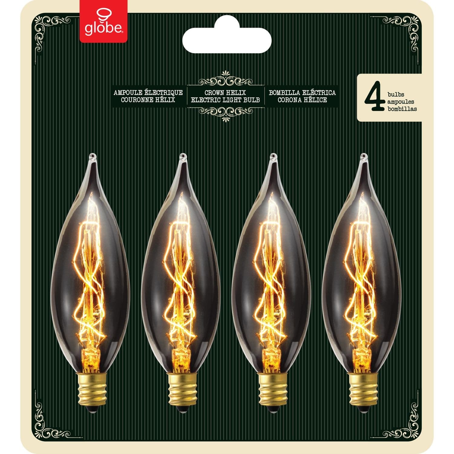 Globe Electric CA10 E12 Base Vintage Edison Dimmable Light Bulbs, Soft White, 25W, 4-pk