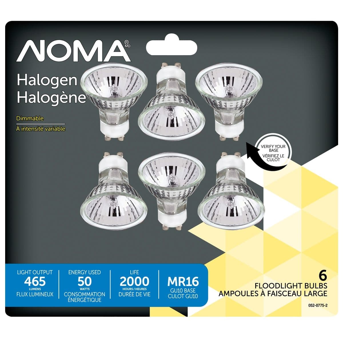 NOMA MR16 GU10 Base Dimmable Halogen Flood Light Bulbs, 2700K, 465 Lumens, Soft White, 50W, 6-pk