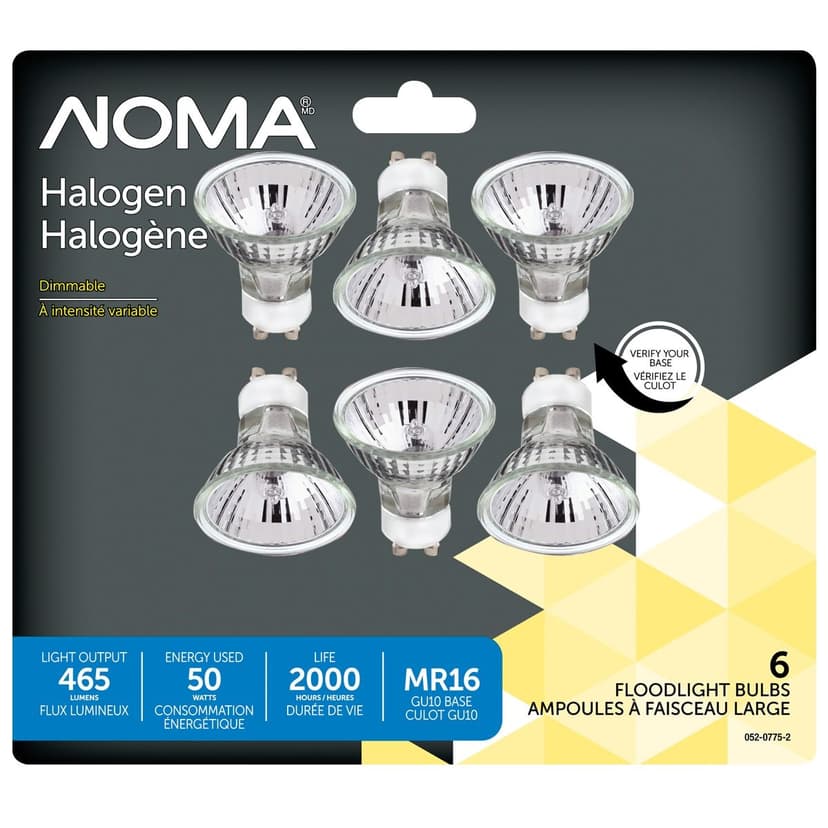 NOMA MR16 GU10 Base Dimmable Halogen Flood Light Bulbs, 2700K, 465 Lumens, Soft White, 50W, 6-pk