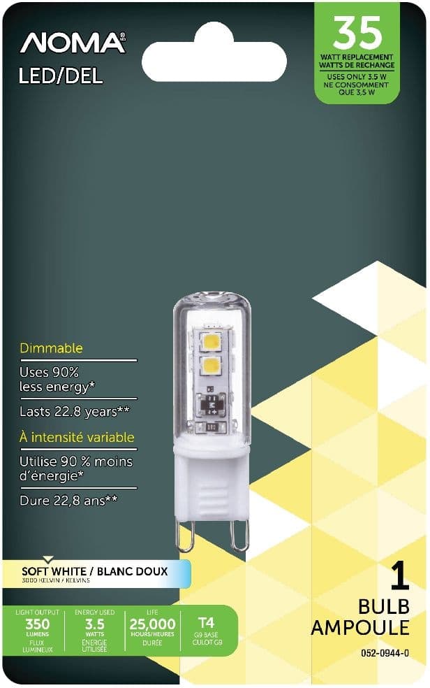 NOMA T4 G9 Base Dimmable LED Light Bulb, 3000K, 350 Lumens, Soft White, 35W