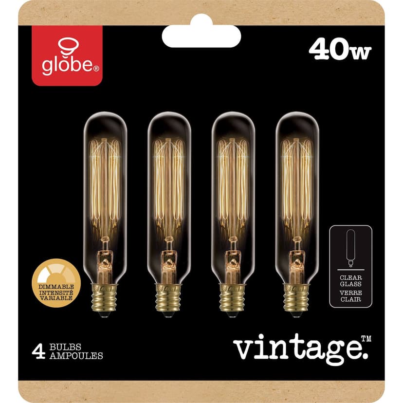 Globe T6 40W Incandescent Bulbs, 4-pk