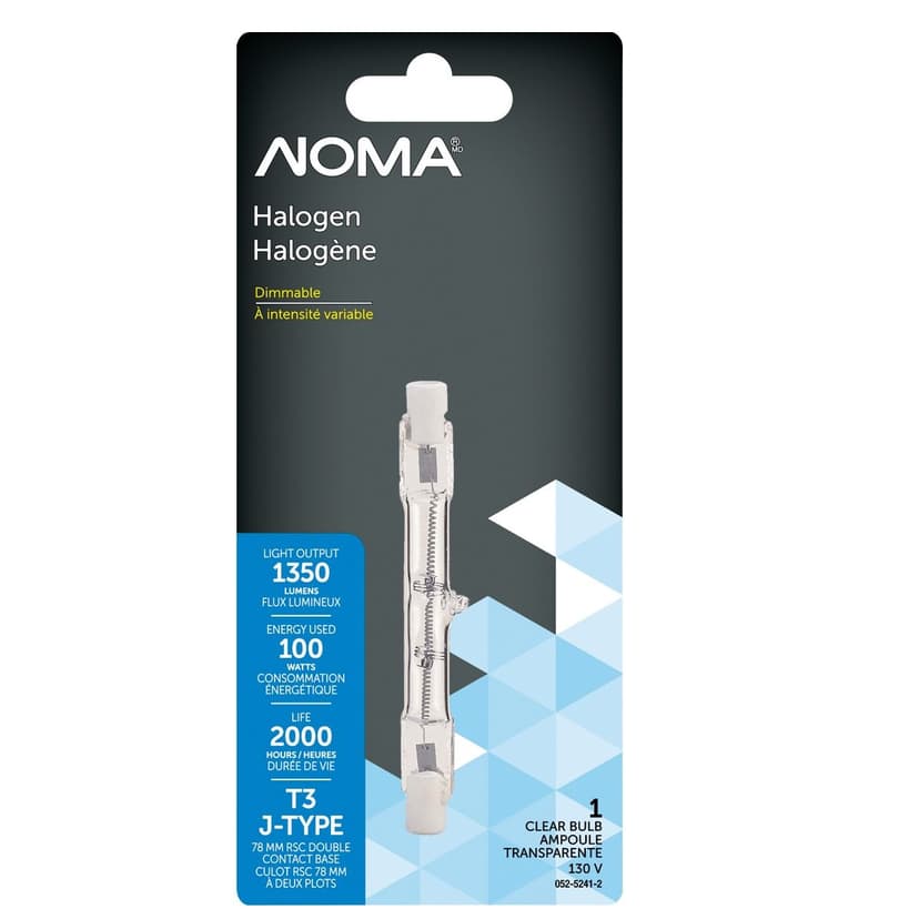 NOMA T3 78mm Double-Contact Base Clear Dimmable Halogen Light Bulb Lamp, 1650 Lumens, 100W
