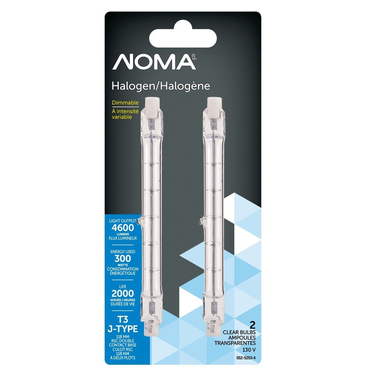 NOMA T3 118mm Double-Contact Base, Dimmable Halogen Light Bulbs, 5300 Lumens, 300W, 2-pk