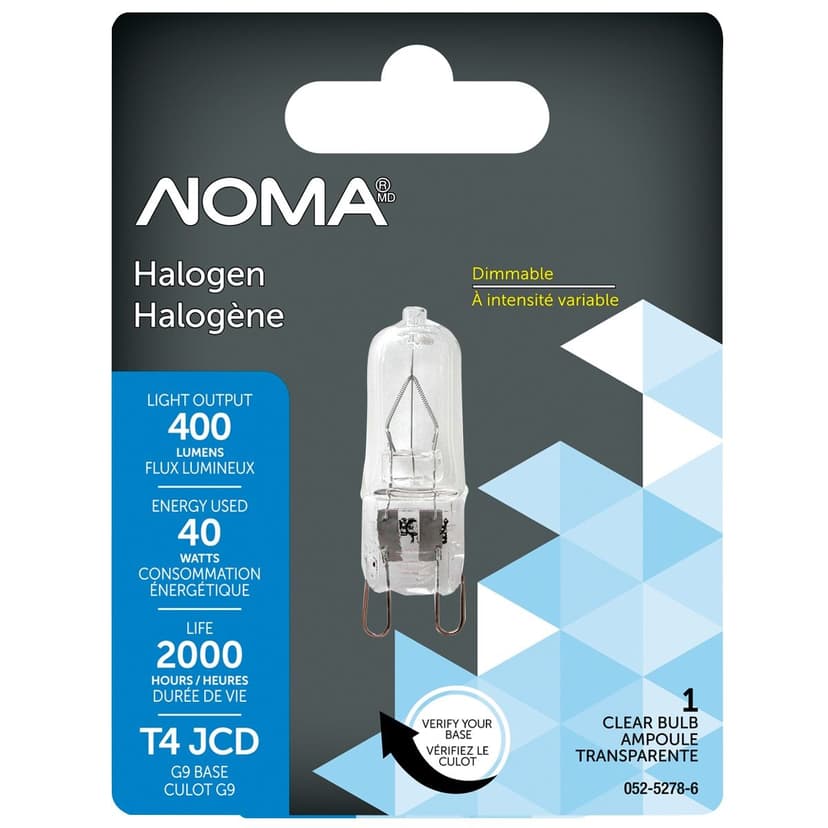 NOMA G9 Bi-Pin Base Clear Dimmable Halogen Light Bulb, 500 Lumens, 40W