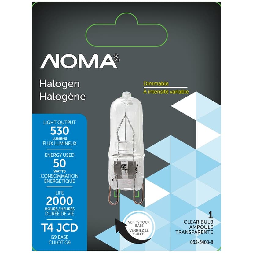 NOMA G9 Bi-Pin Base Indoor Clear Dimmable Halogen Light Bulb Lamp, 750 Lumens, 50W