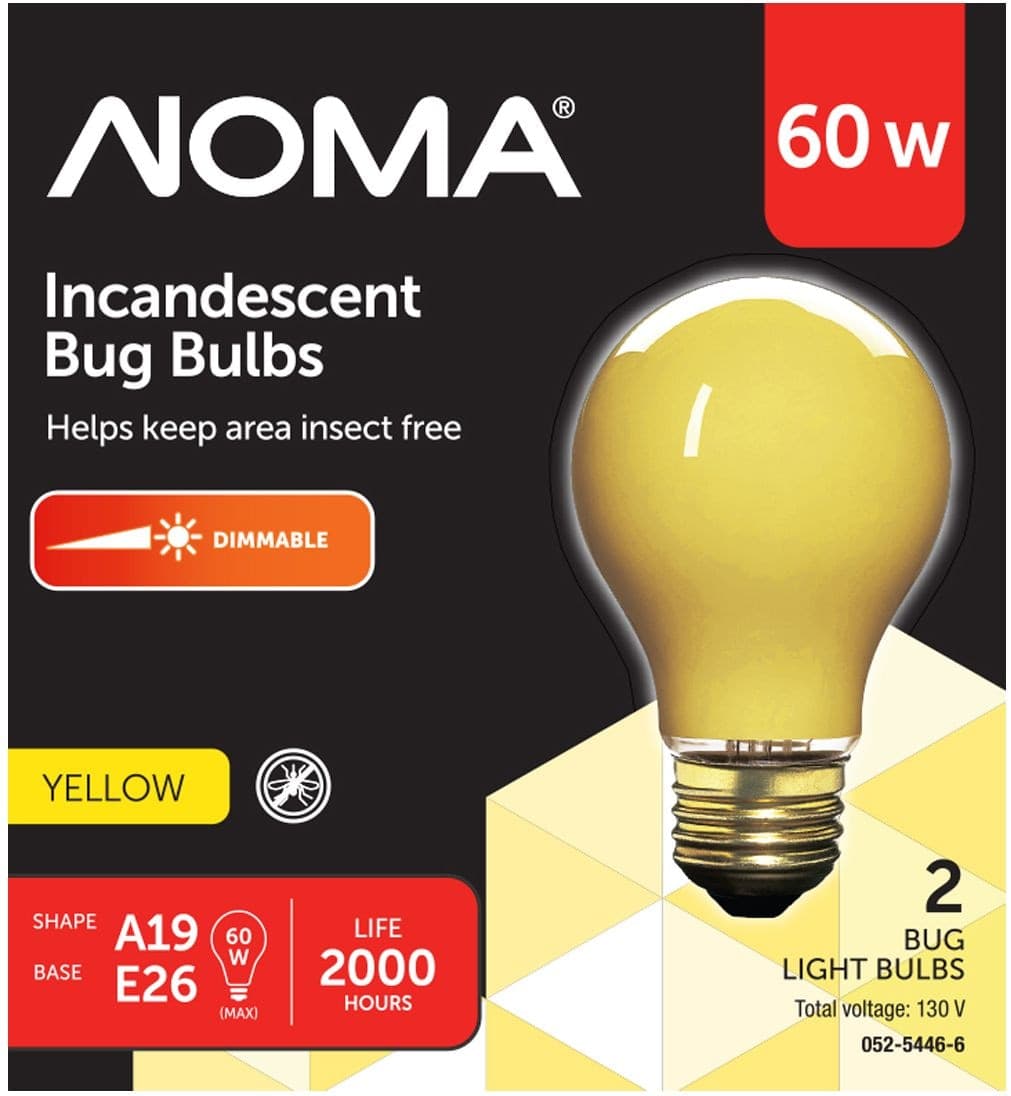 NOMA A19 E26 Base Dimmable Incandescent Light Bulb, Yellow, 60W