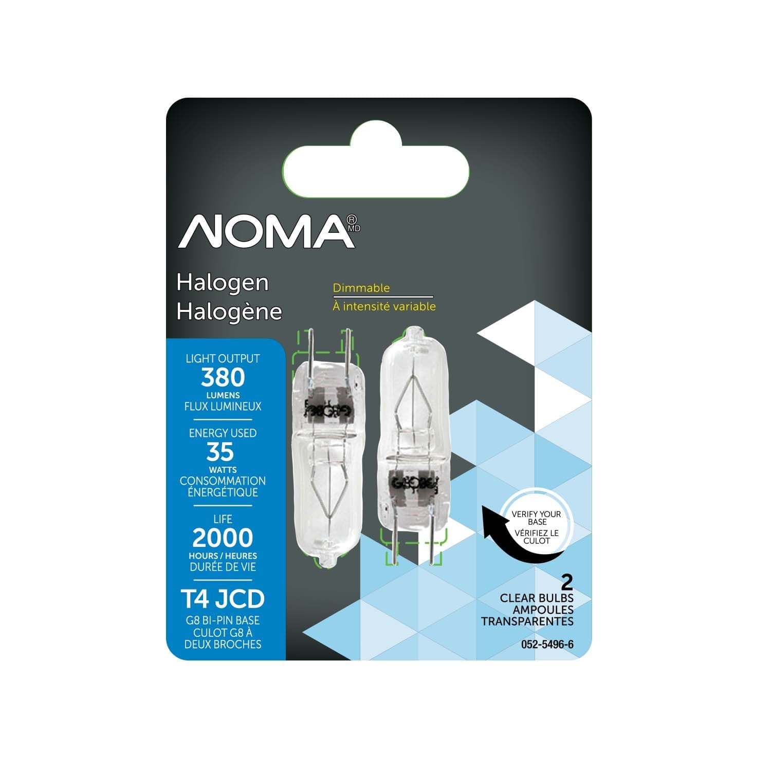 NOMA G8 Bi-Pin Base Indoor Clear Dimmable Halogen Light Bulb Lamps, 380 Lumens, 35W, 2-pk