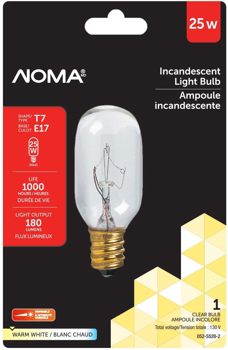NOMA T7 E17 Base Appliances Clear Filament Light Bulb, 180 Lumens, Warm White, 25W