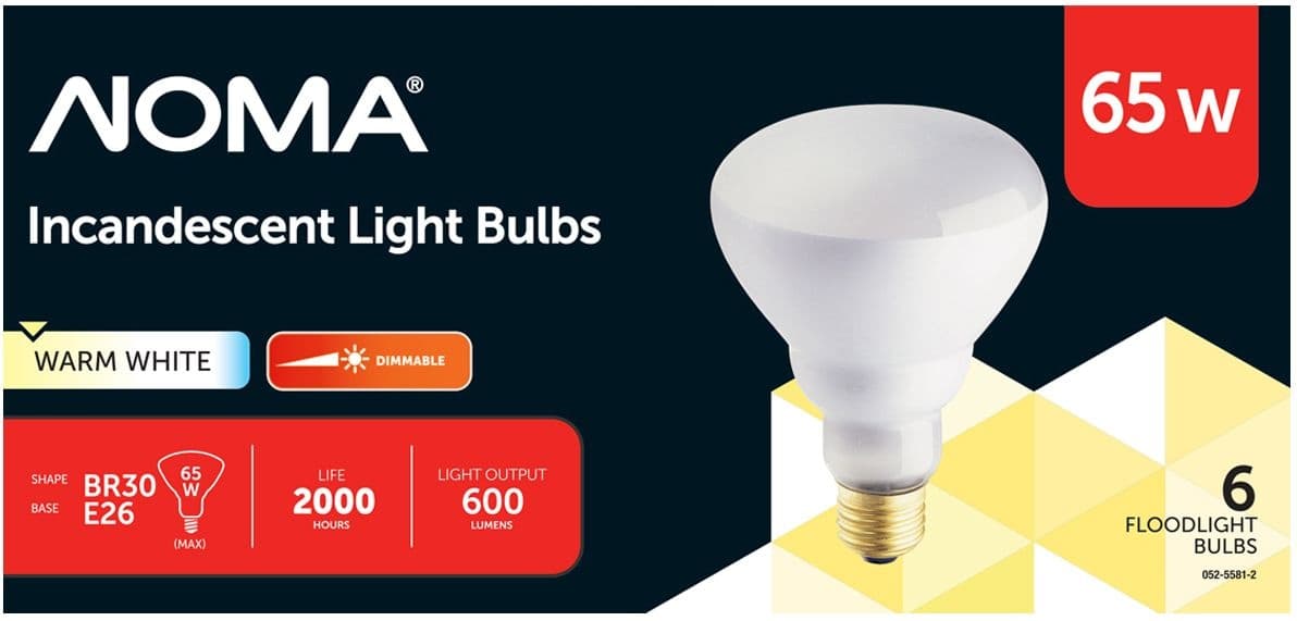 Globe BR30 E26 Base Dimmable Flood Light Bulbs, 2700K, 600 Lumens, Warm White, 65W 6-pk