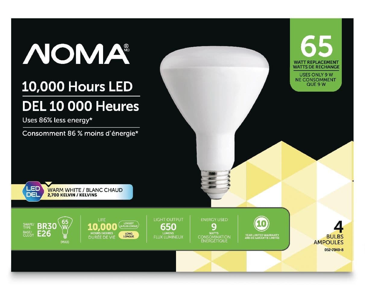 NOMA LED BR30 65 Watt Replacement, 10,000 Hours LED Bulbs, Warm White, 4-pk