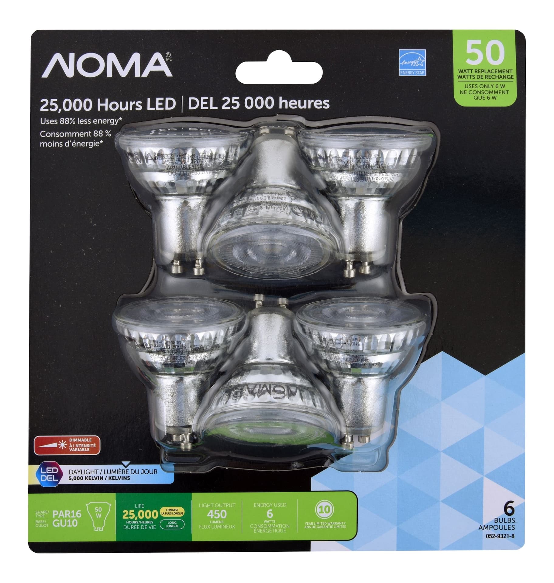 NOMA PAR16 GU10 Base Dimmable LED Flood Light Bulbs, 5000K, 450 Lumens, Daylight, 50W, 6-pk