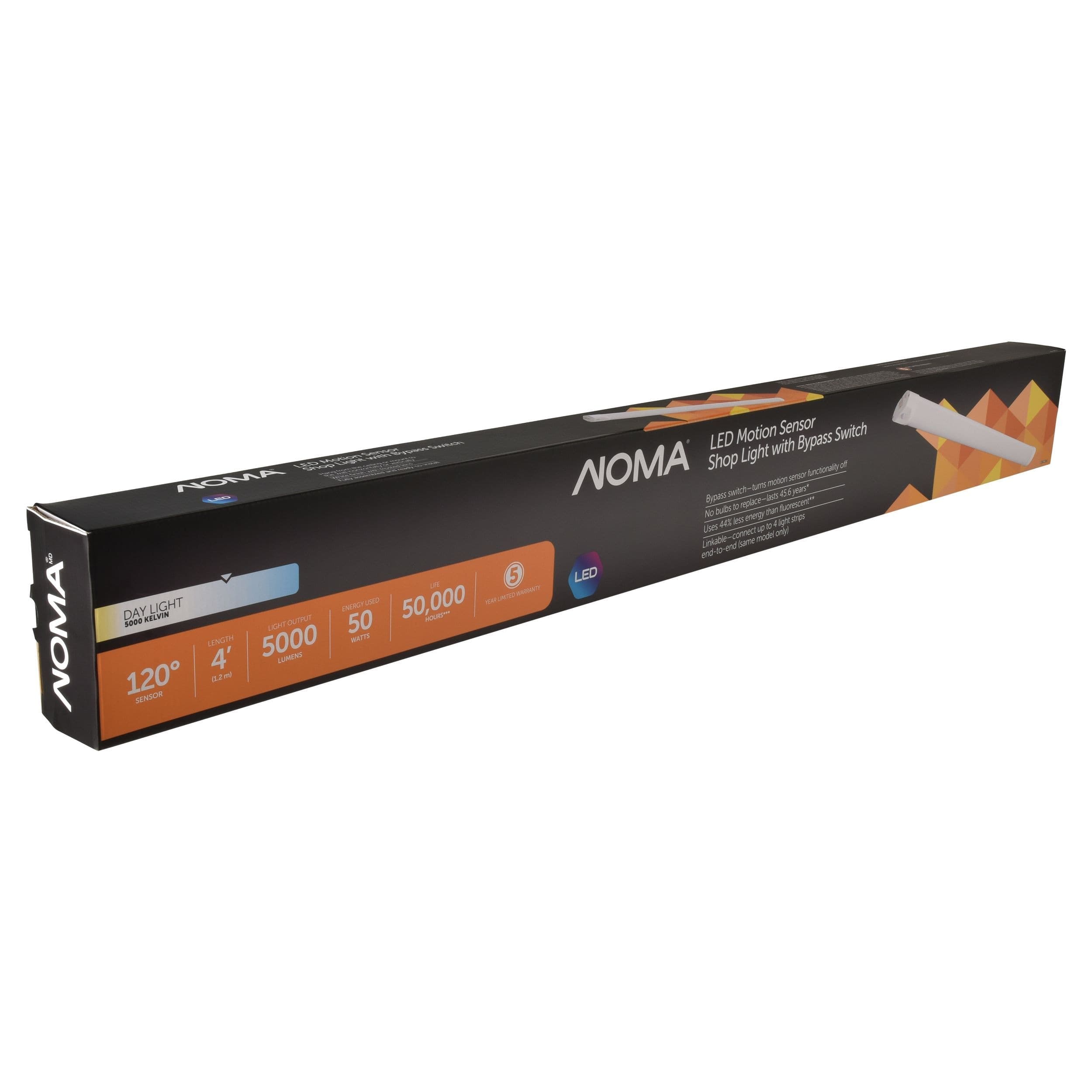 NOMA Indoor Single Tube LED Light Bar with Motion Sensor, 5000 Lumens, 4-ft, Daylight, 50W
